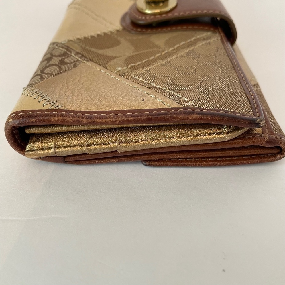 Coach Patchwork Gold Canvas/Leather Logo Turnlock Long Wallet - Picture 10 of 15
